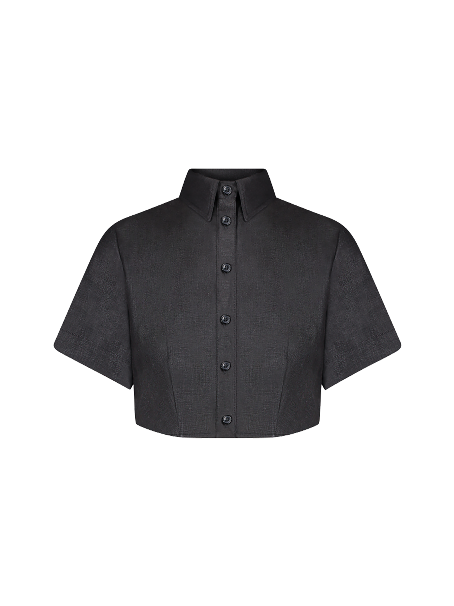Cropped Black Tie Back Button Up