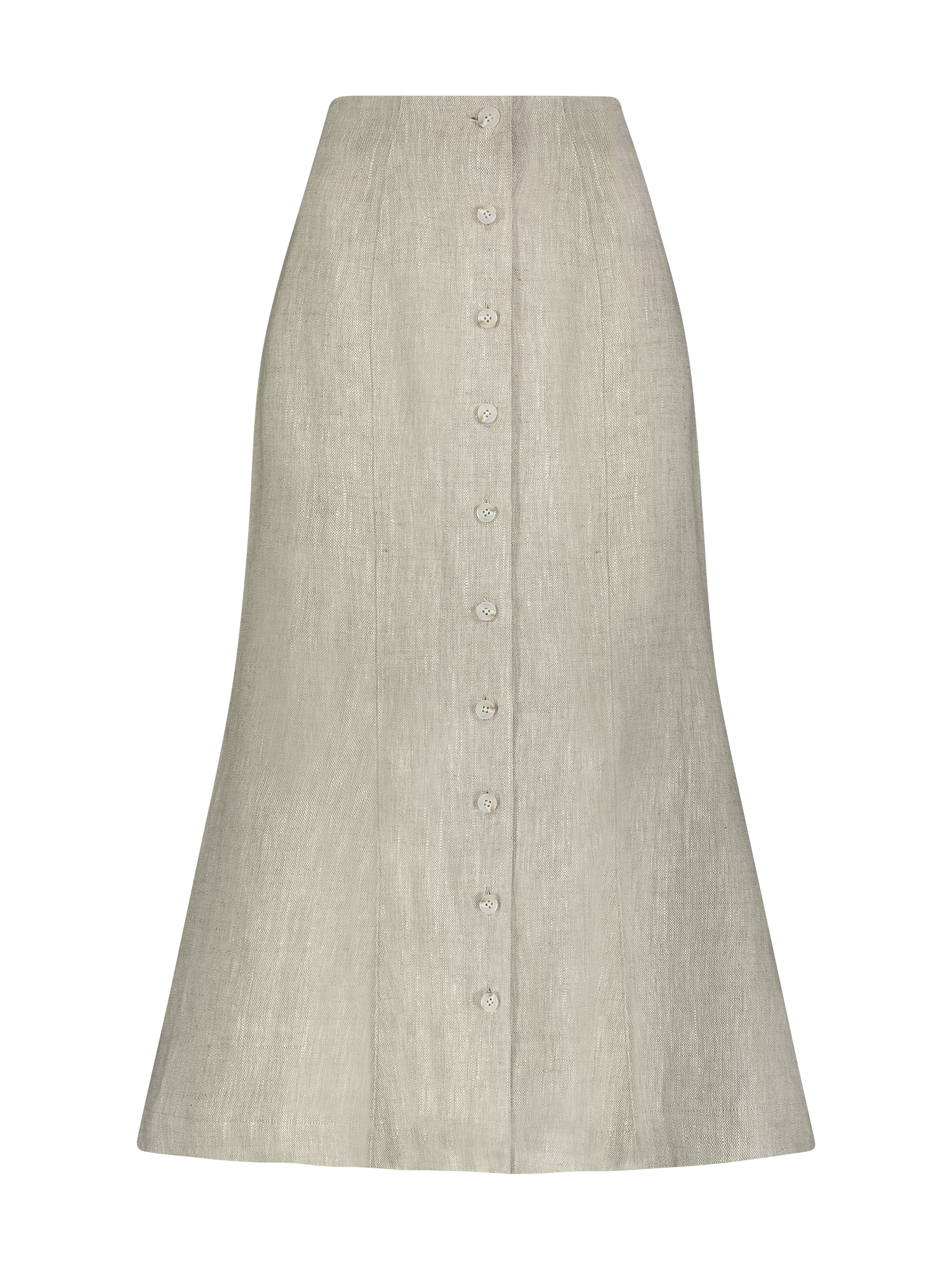 Fluted Oatmeal Linen Midi Skirt