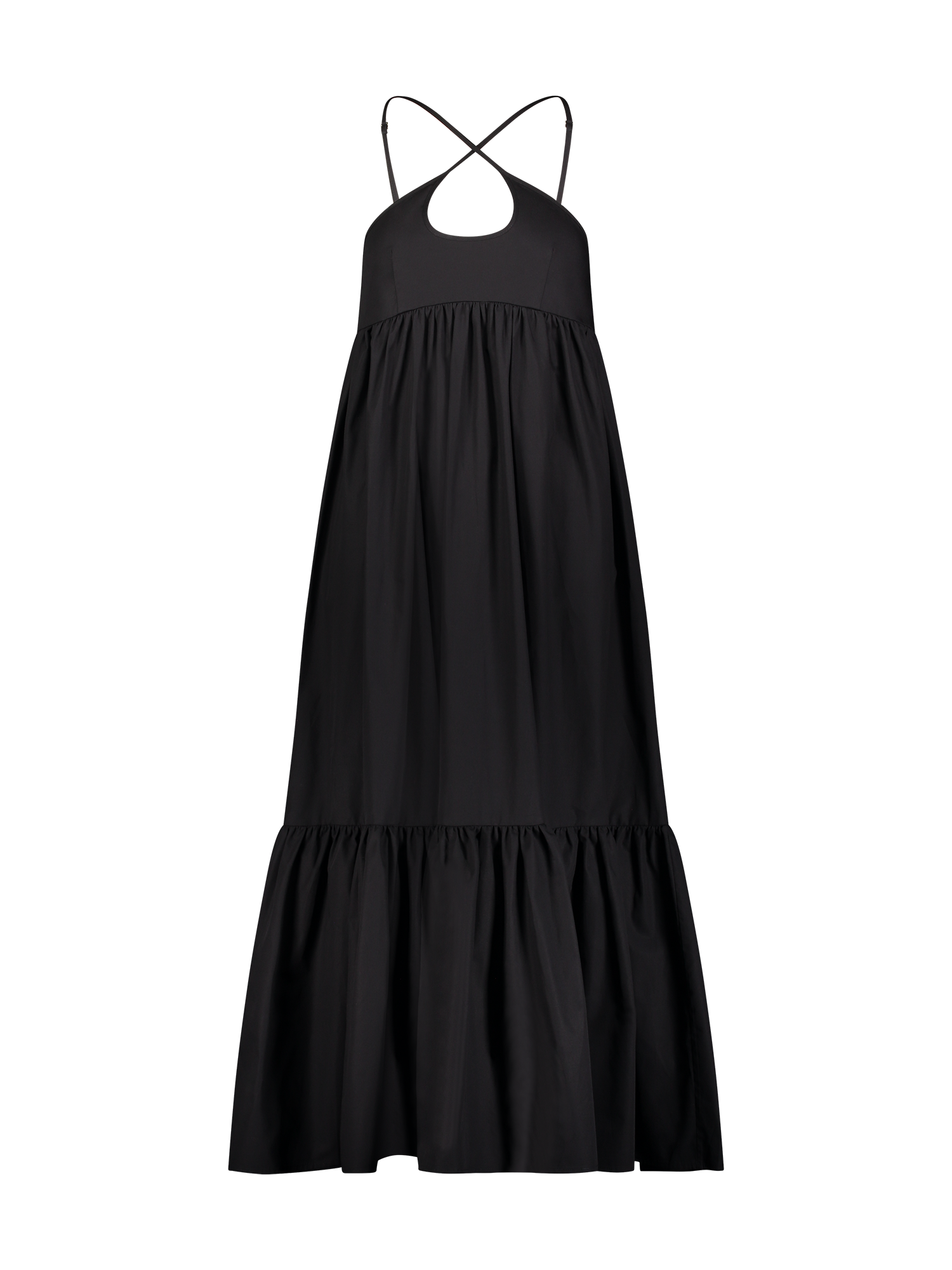 Cross Strap Cutout Black Midi Dress