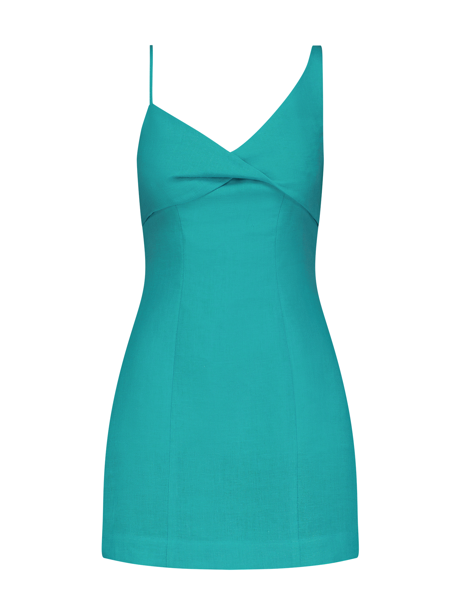 Asymmetric Twist Aquamarine Linen Mini Dress