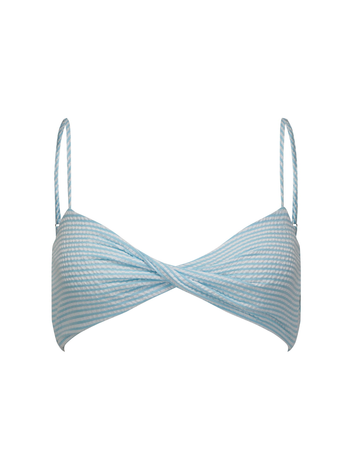 Twist Bandeau Aqua Seersucker Crop Top