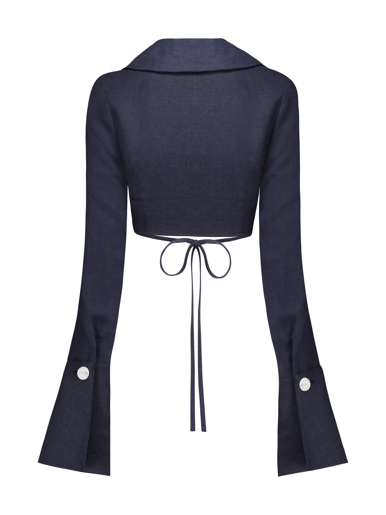 Long Sleeve Wrap Navy Linen Top