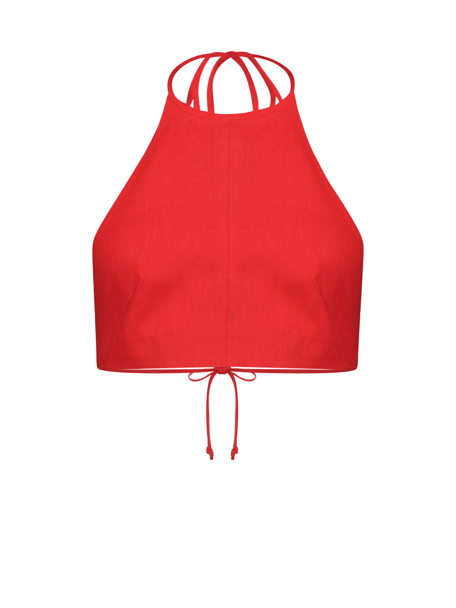 Tie Halter Red Linen Crop Top