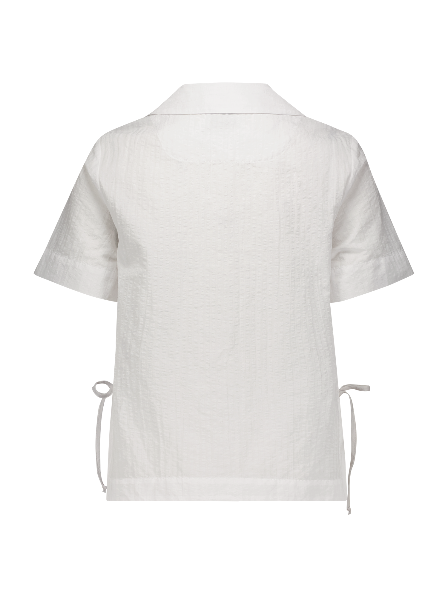 Side Slit White Seersucker Camp Shirt