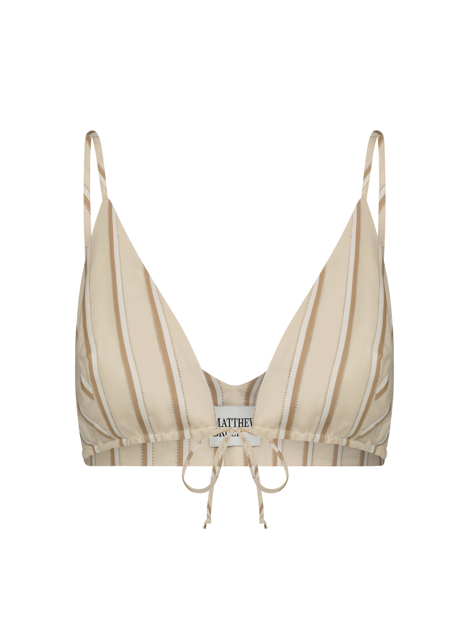 Triangle Tie Front Oatmeal Stripe Crop Top