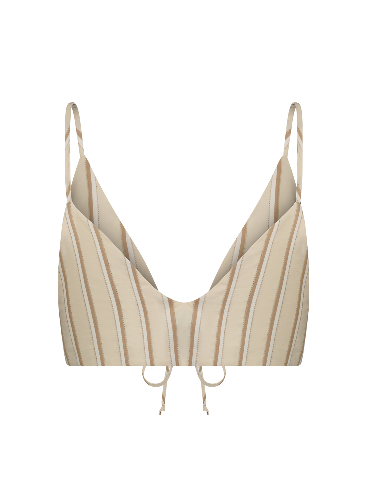 Triangle Tie Front Oatmeal Stripe Crop Top