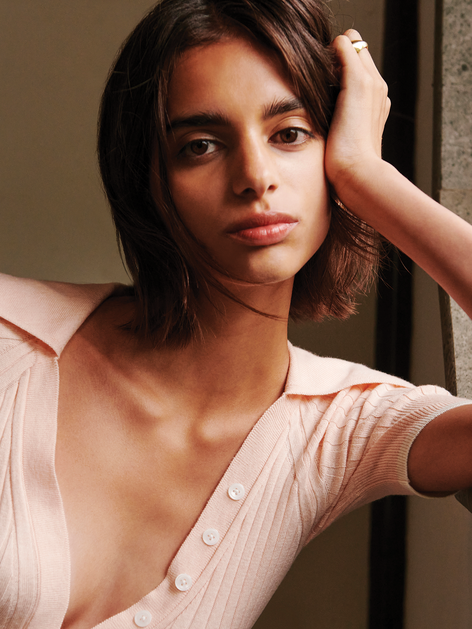 Polo Rib Knit Peach Crop Top
