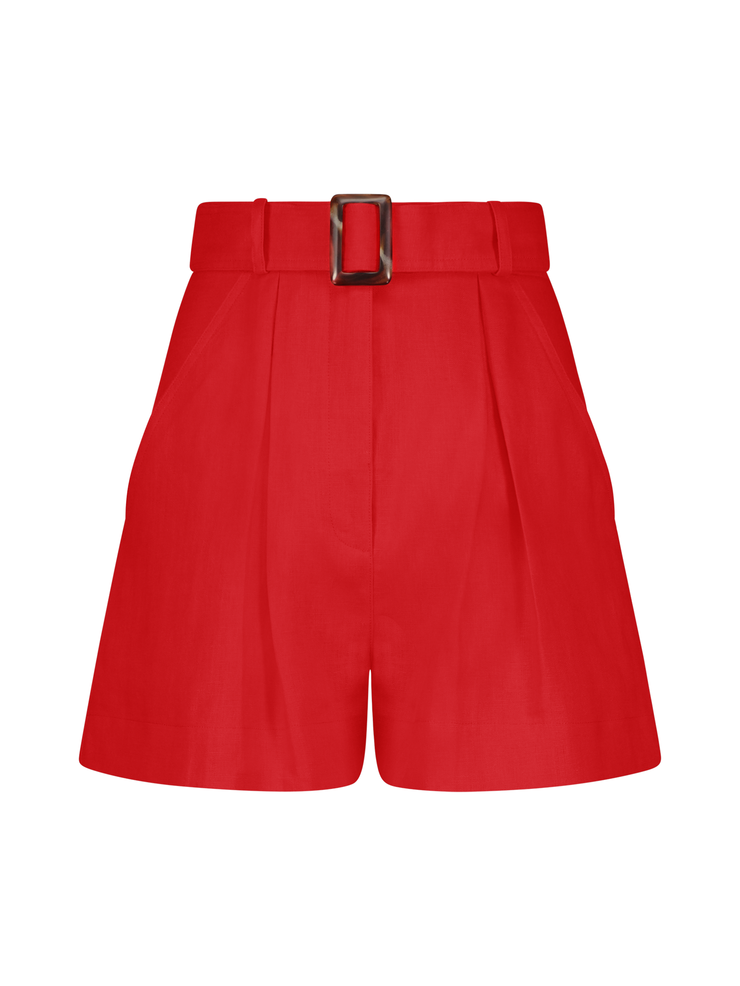 Pleated Red Linen Short