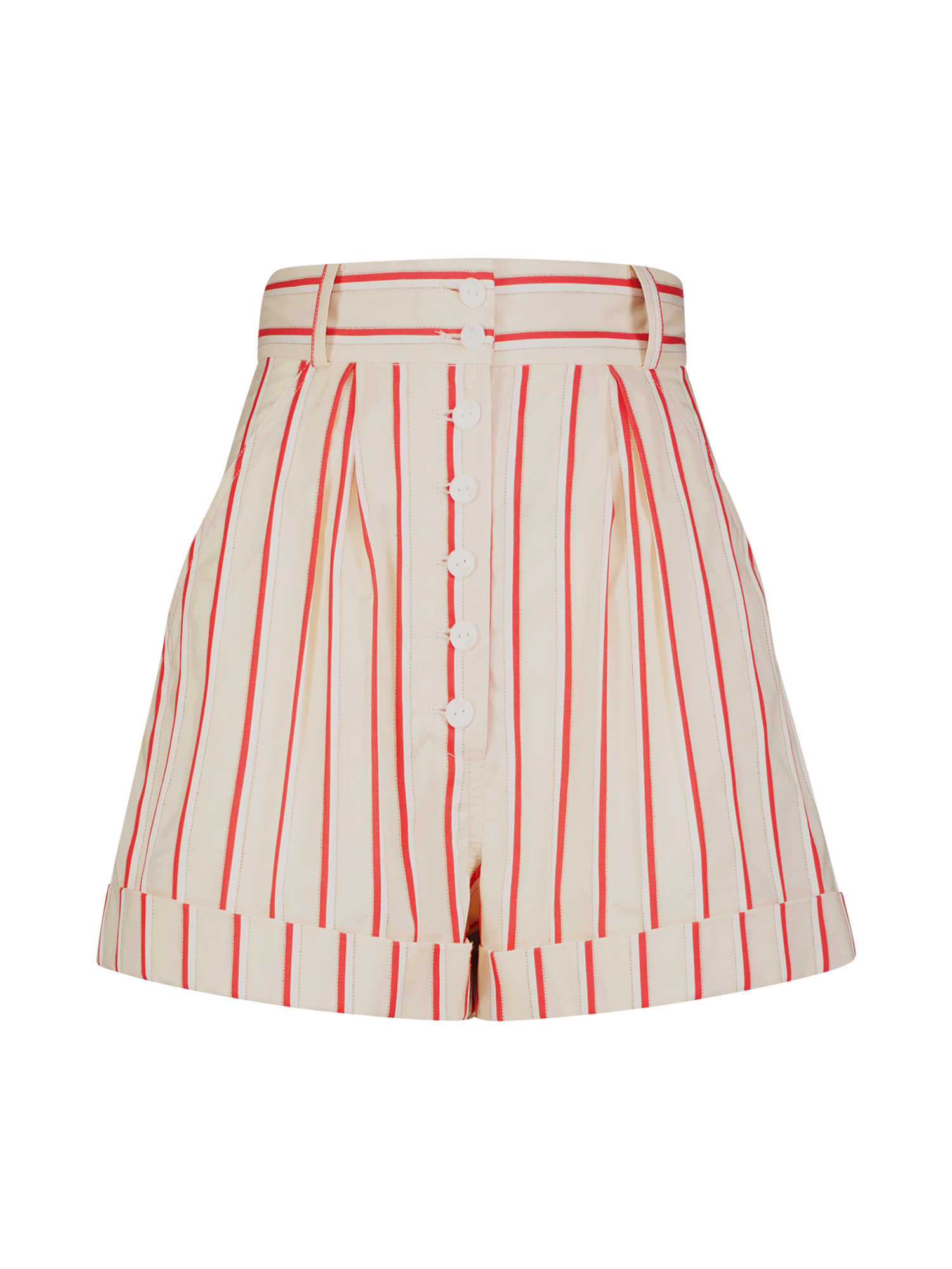 Button Fly Red Striped Cotton Short